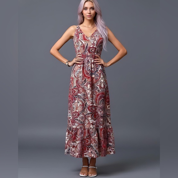 Paisley Print Ruffle Hem Dress - Picture 1 of 8